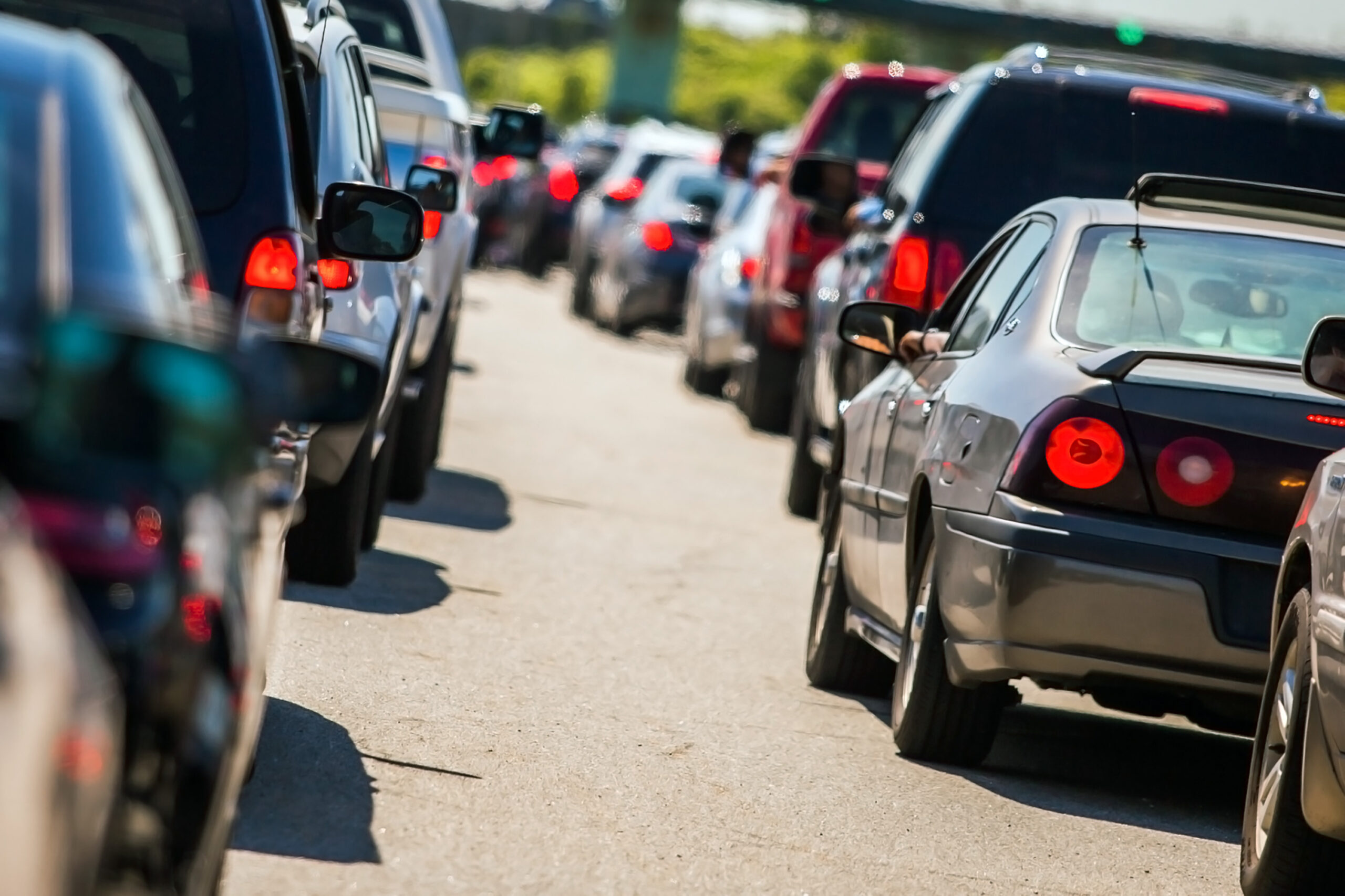 Traffic jam, multiple cars